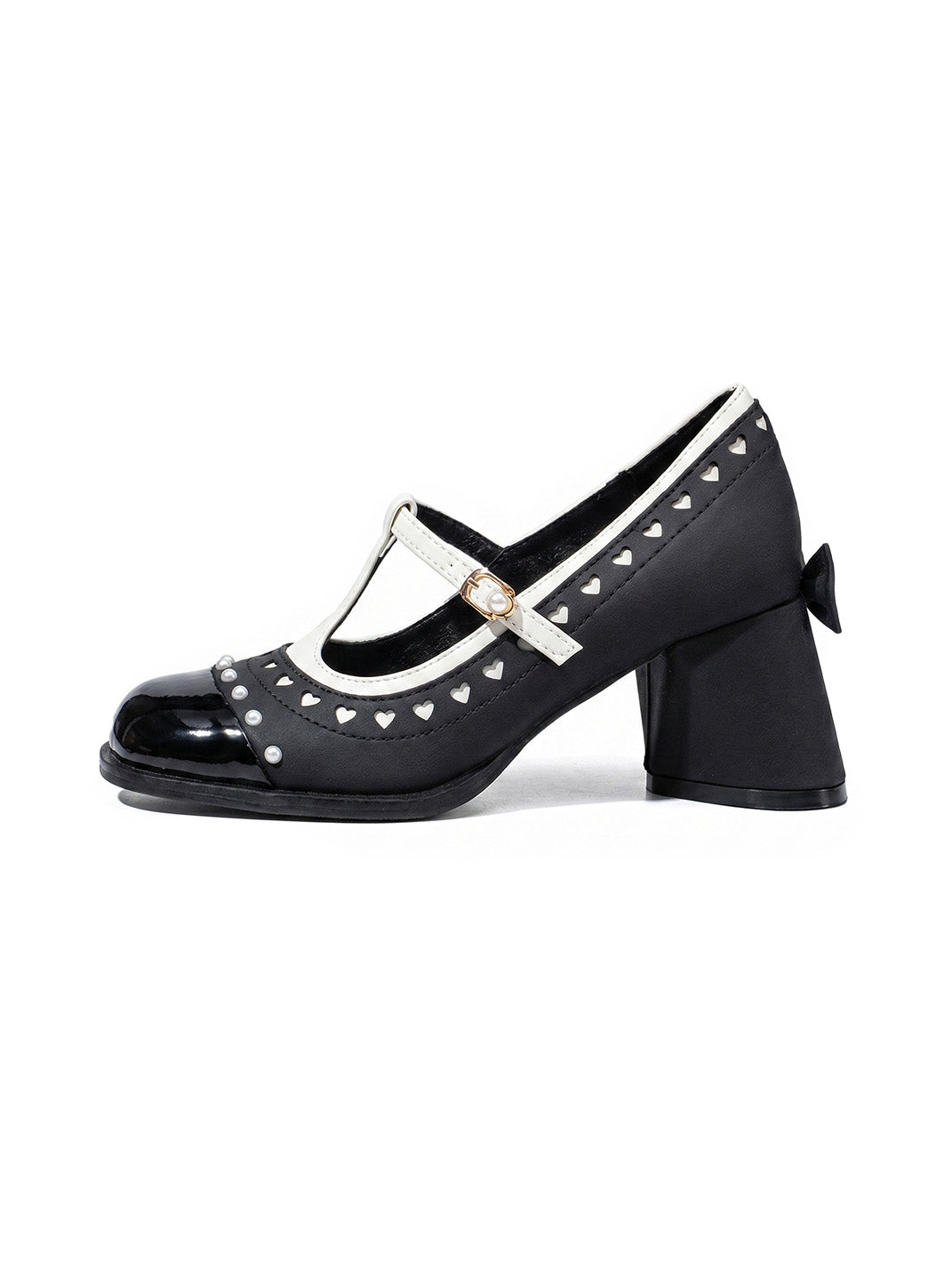 Heart-Stud Square-Toe Block-Heel Mary Janes