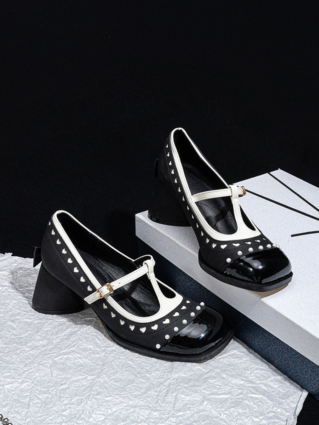Heart-Stud Square-Toe Block-Heel Mary Janes - View 6