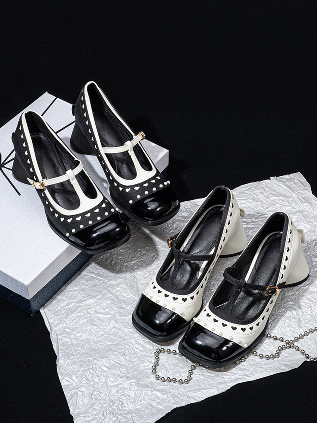 Heart-Stud Square-Toe Block-Heel Mary Janes - View 18