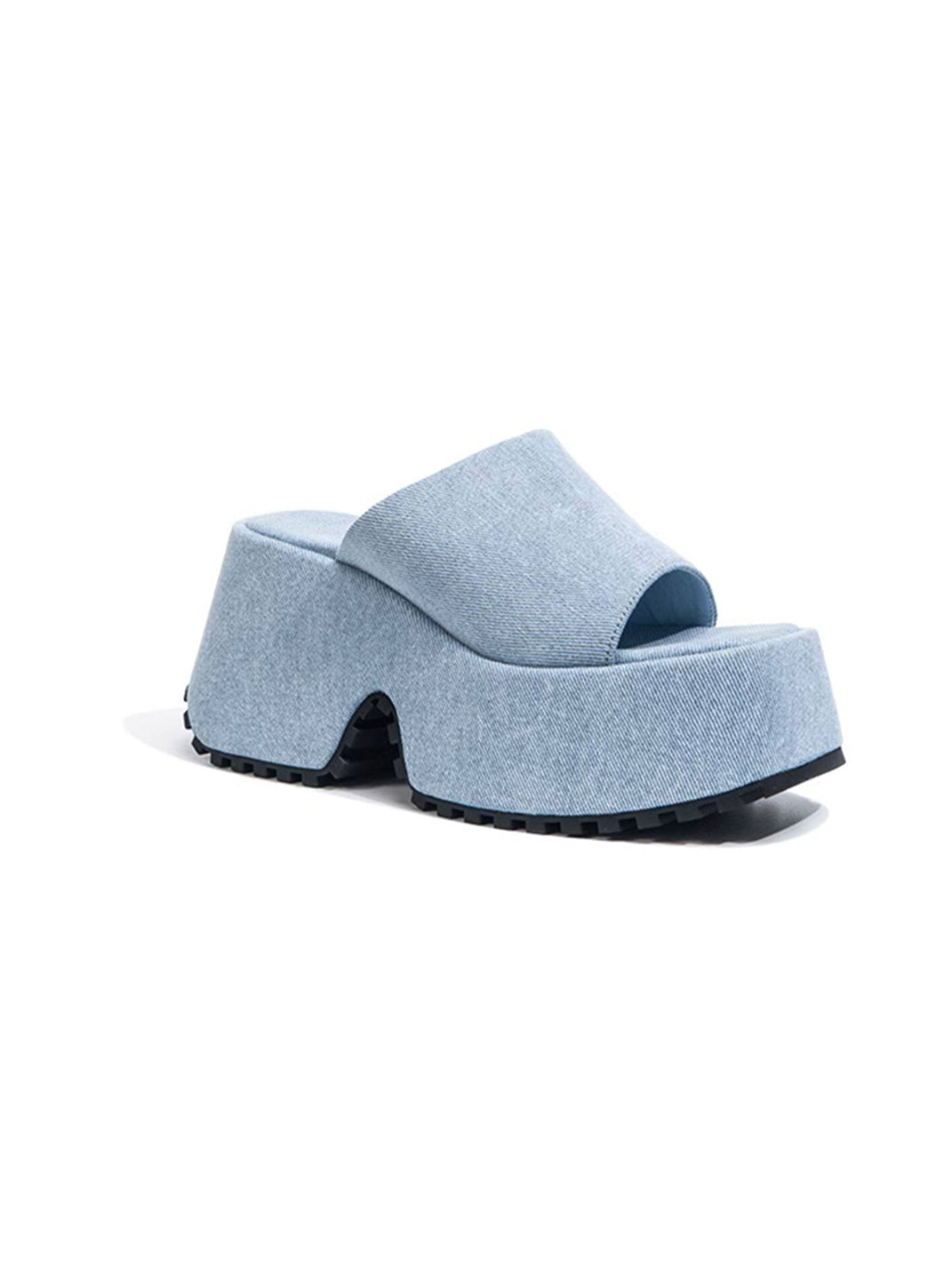 Square-Toe Denim Platform Slide Sandals - View 11