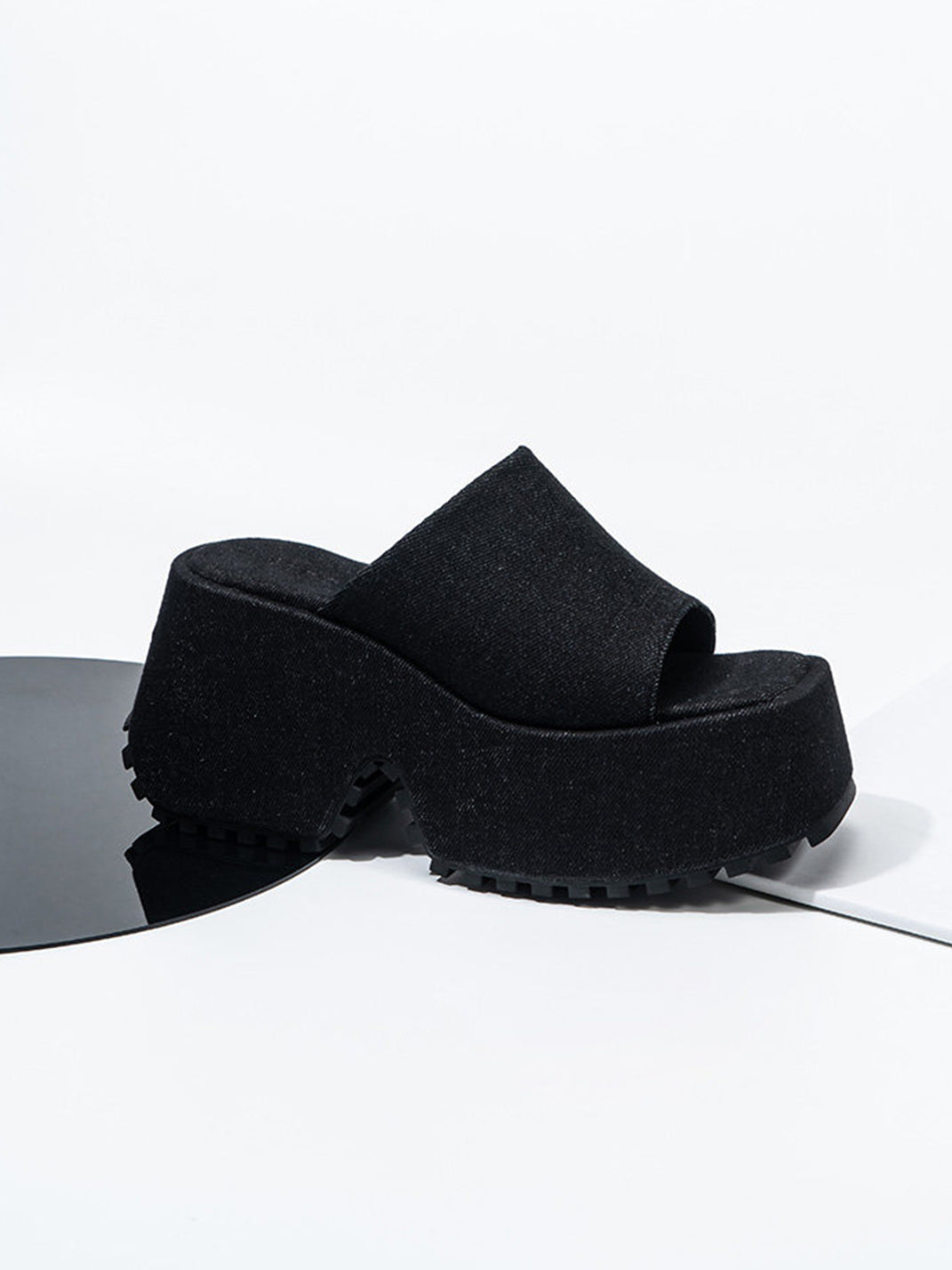 Square-Toe Denim Platform Slide Sandals - View 19