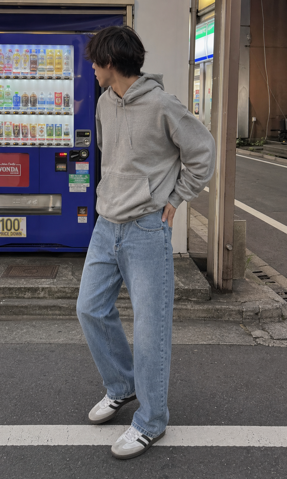 UGC showcase 1 for Skyfade Straight Leg Jeans: Japanese man on a Tokyo side street.