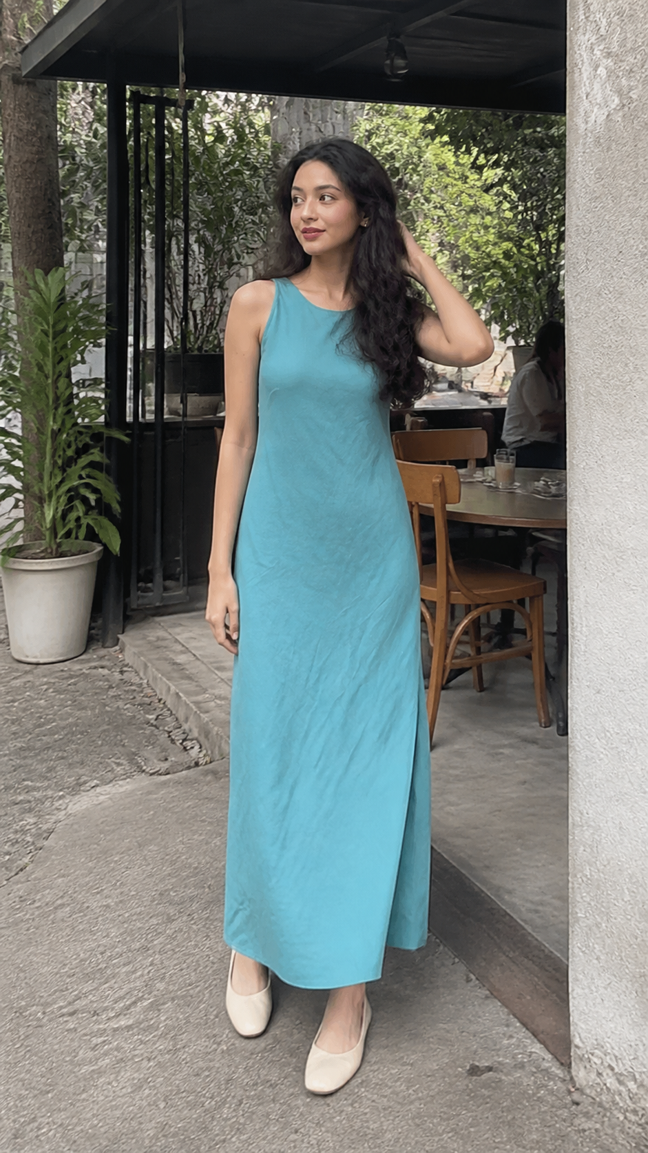 Sleeveless Slit Maxi Dress Lake Blue natural UGC showcase 3