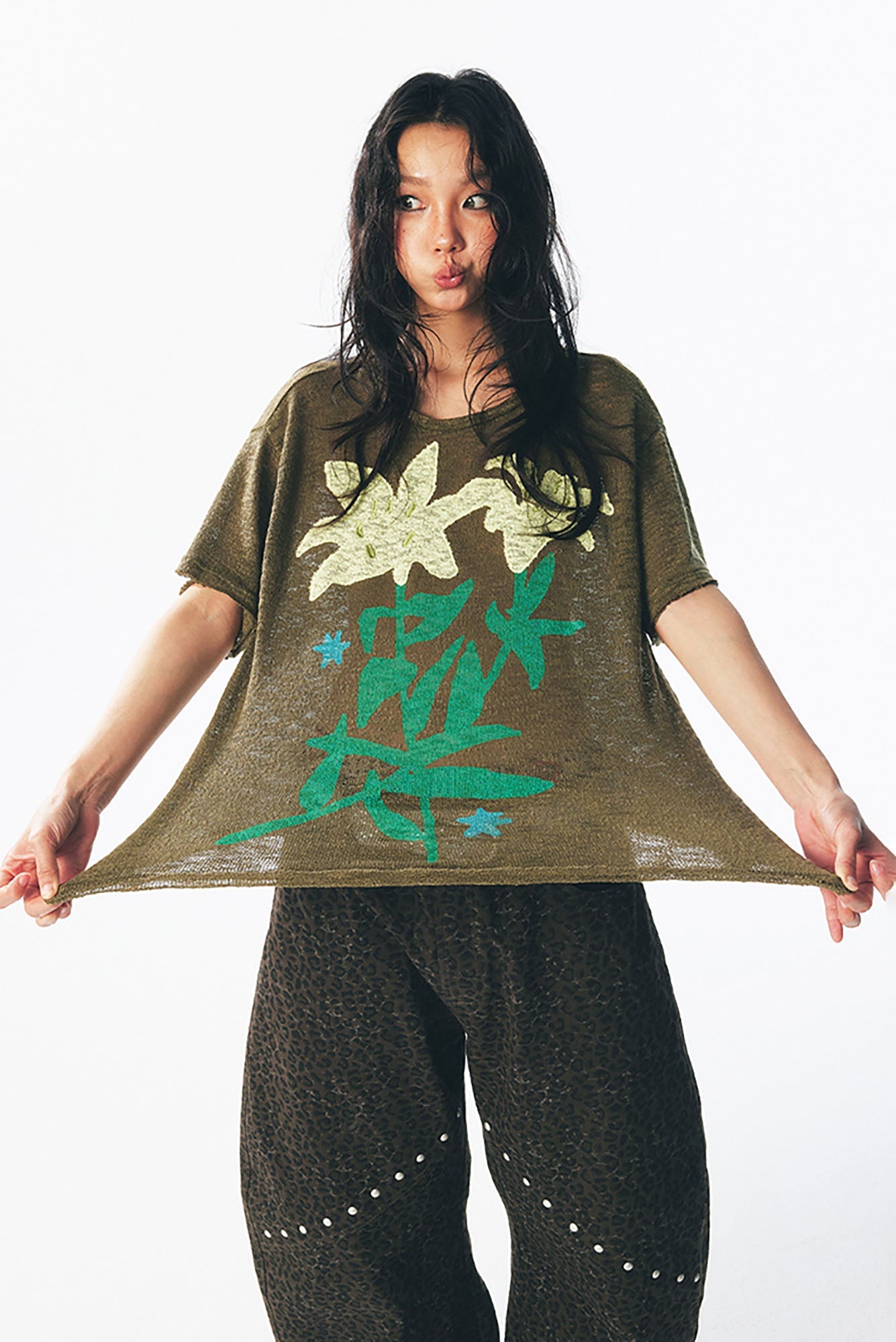 Sheer Lily Graphic Distressed Tee