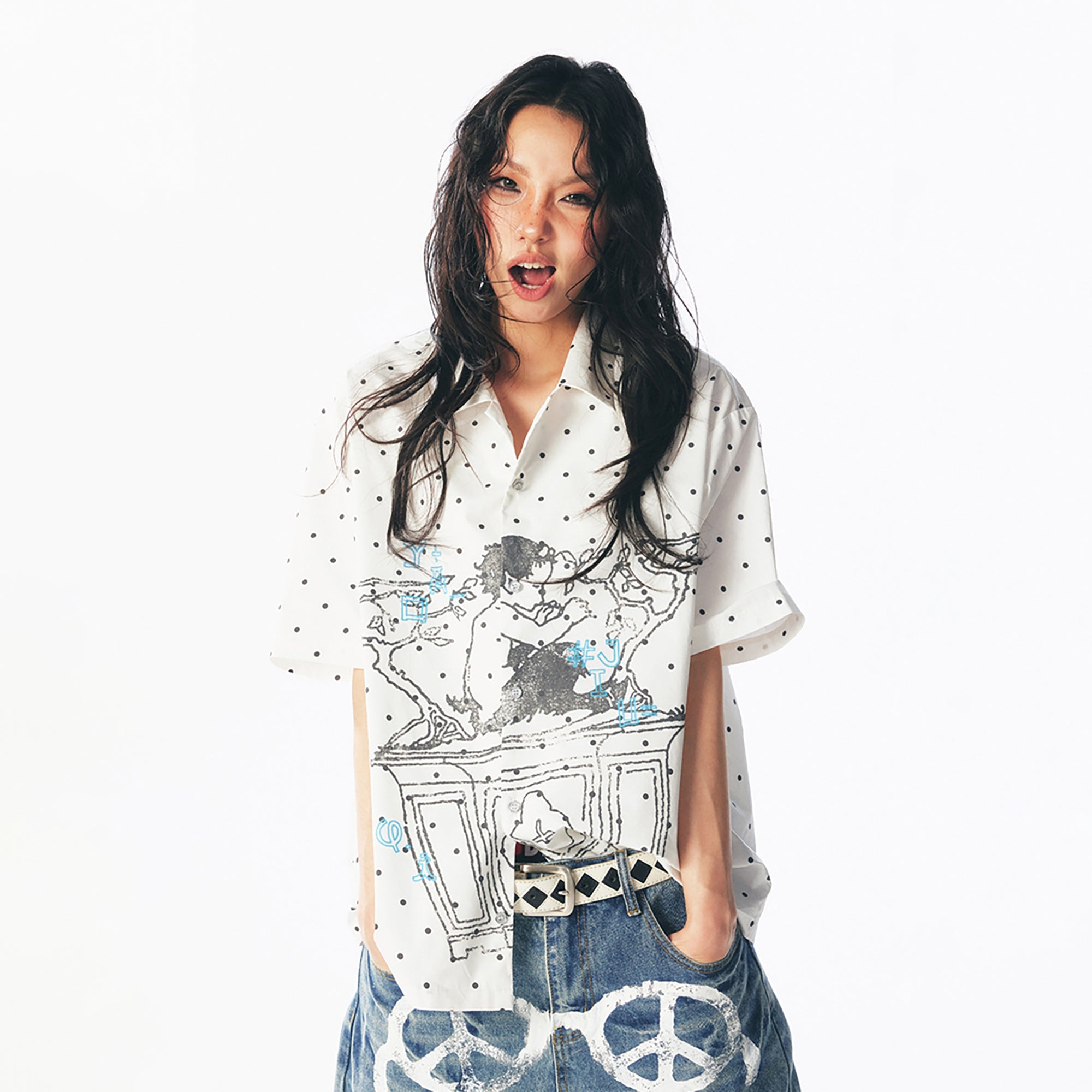 Polka Dot Graphic Short Sleeve Shirt