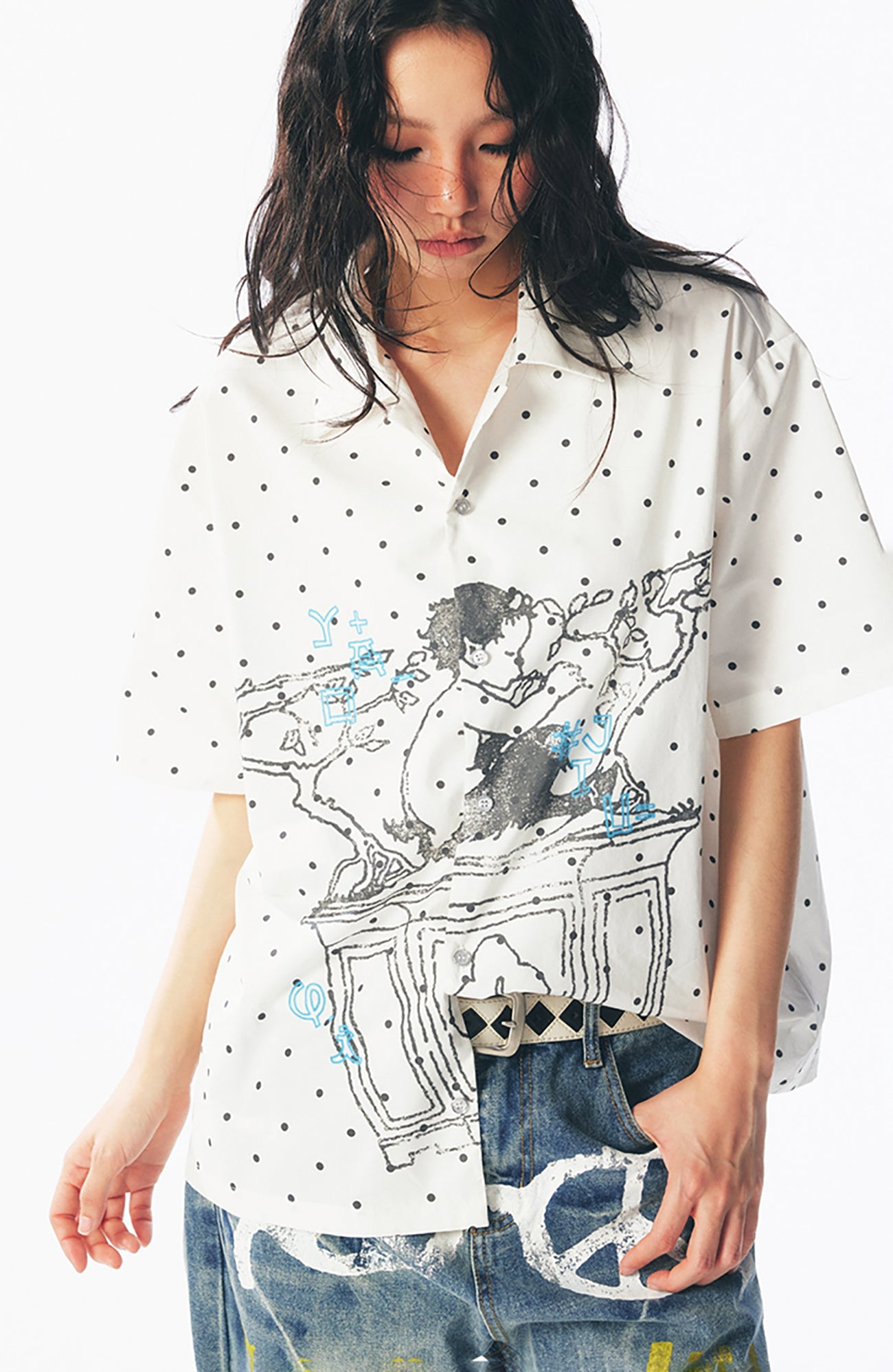 Polka Dot Graphic Short Sleeve Shirt