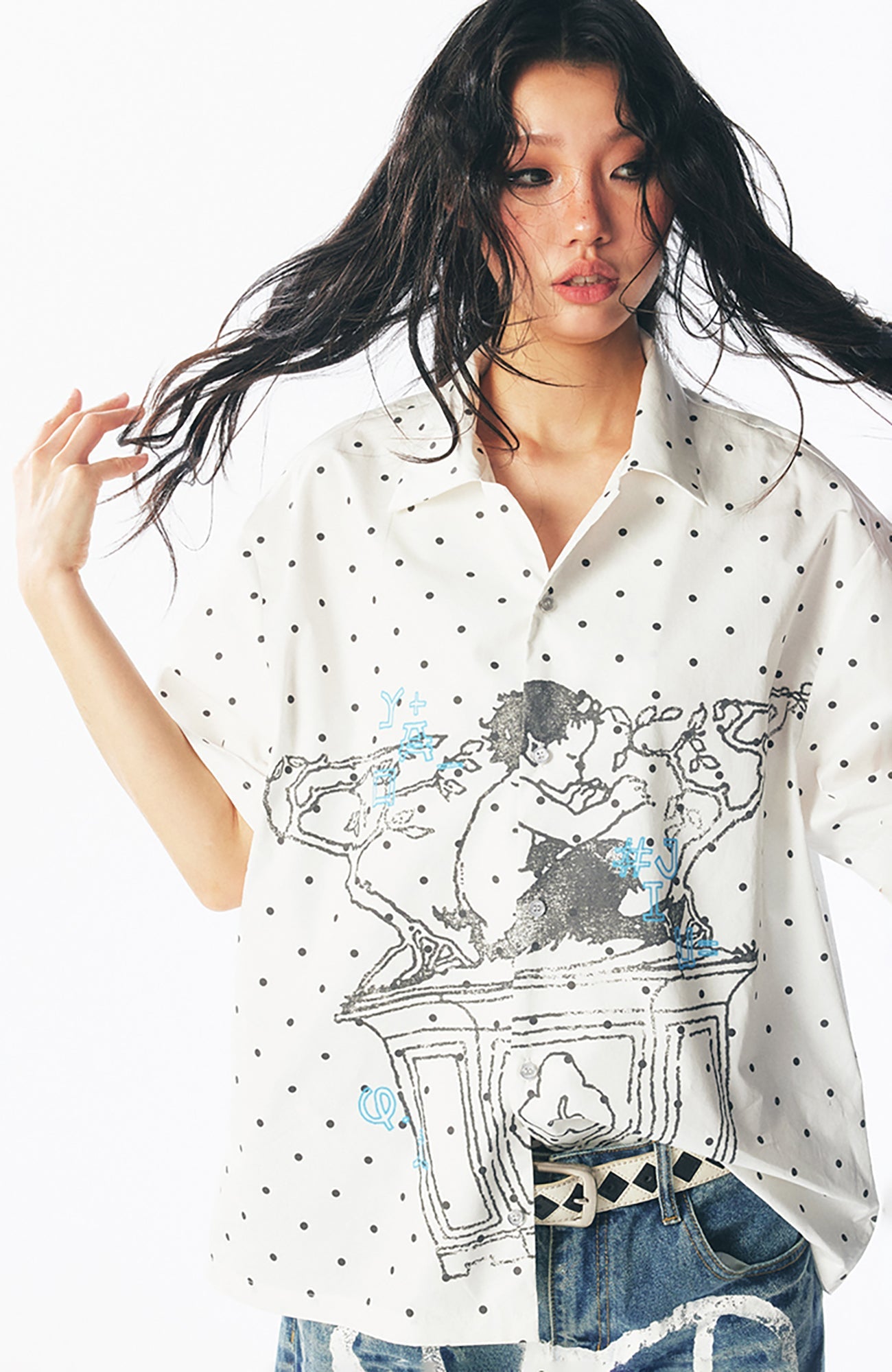 Polka Dot Graphic Short Sleeve Shirt
