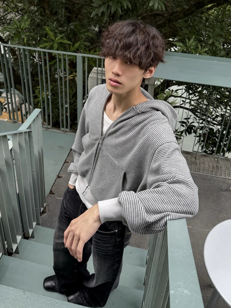 Fine-Stripe Fleece-Lined Zip Hoodie product view 6