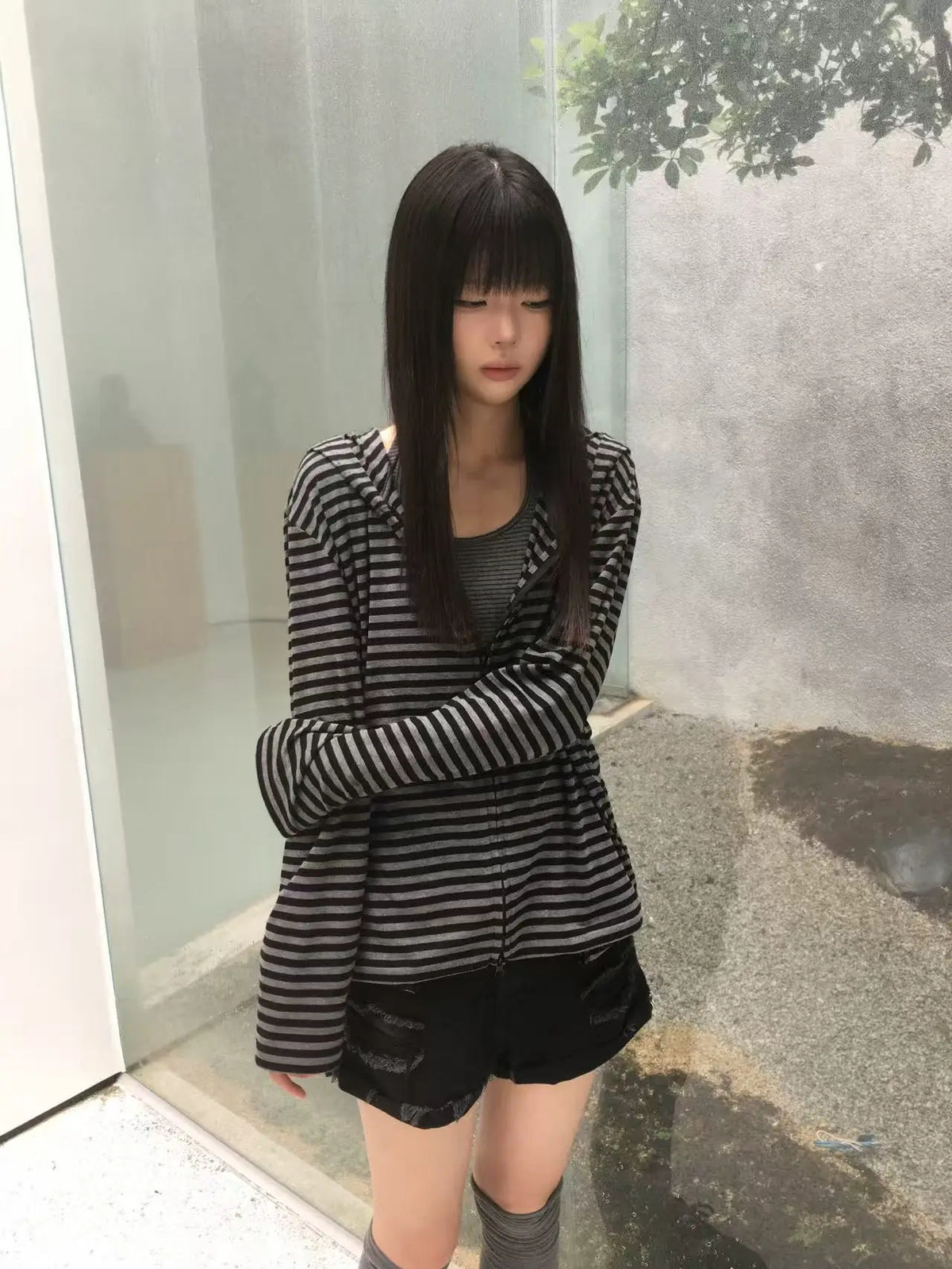 Lightweight Striped Lyocell Zip Hoodie product view 3