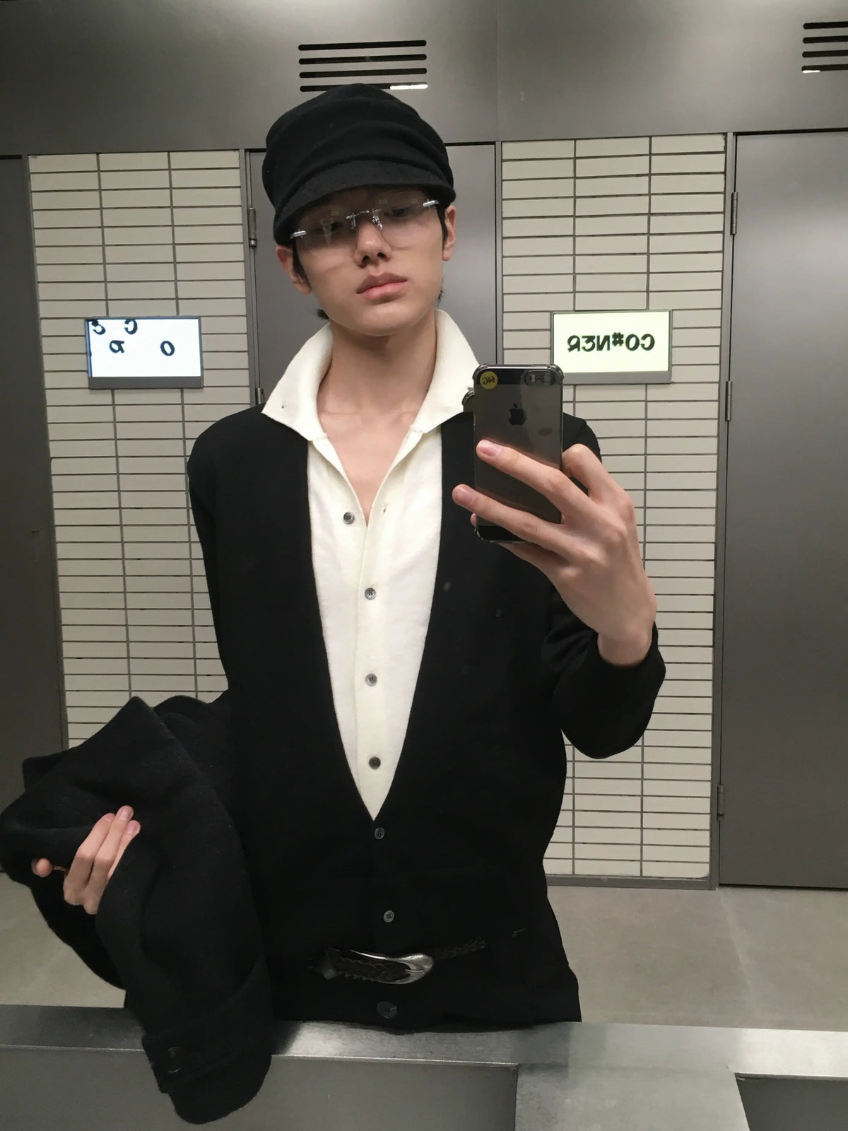 Layered-Look Contrast-Collar Knit Cardigan product view 4