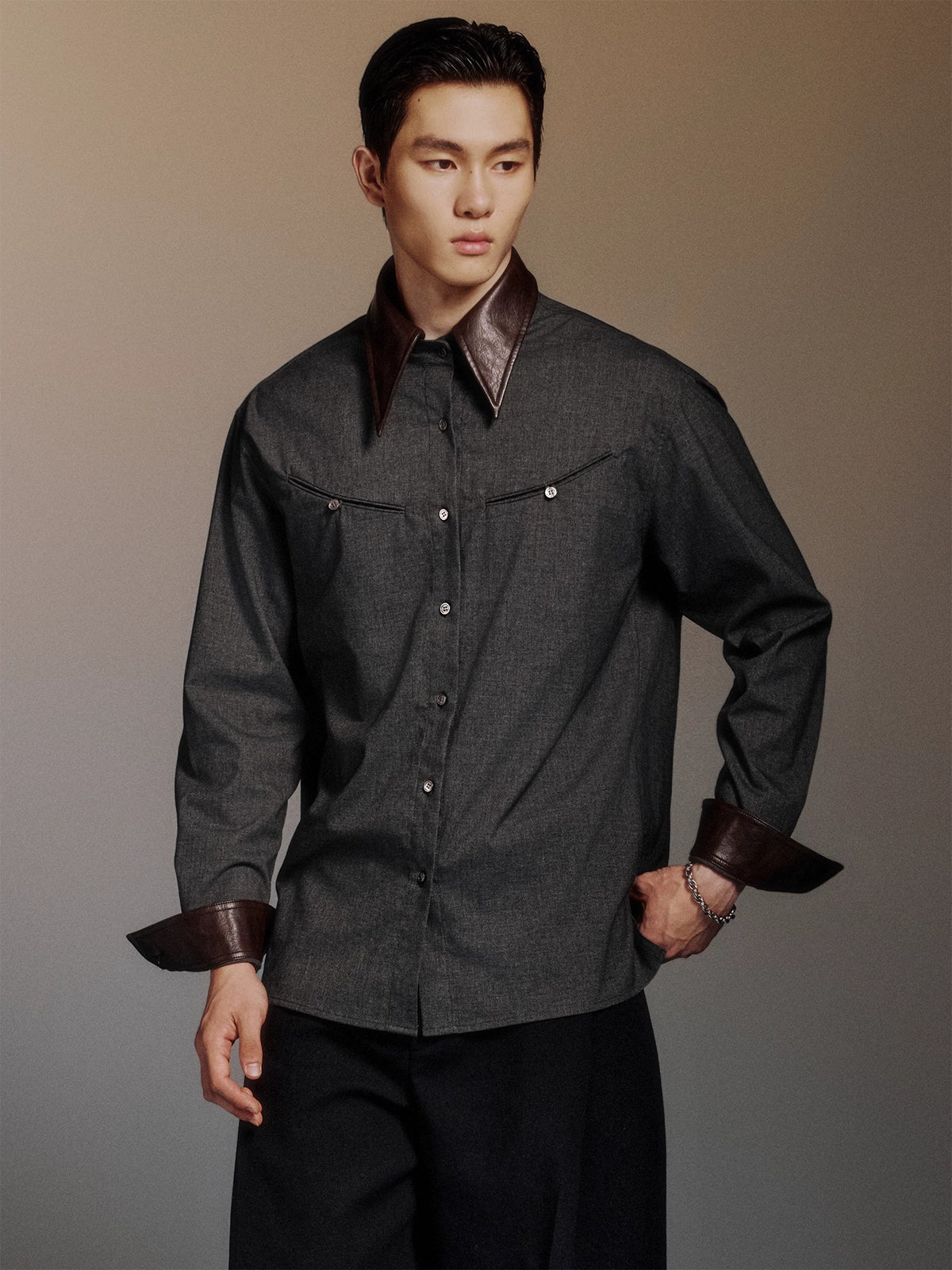 Detachable Contrast-Collar Relaxed Shirt product view 1