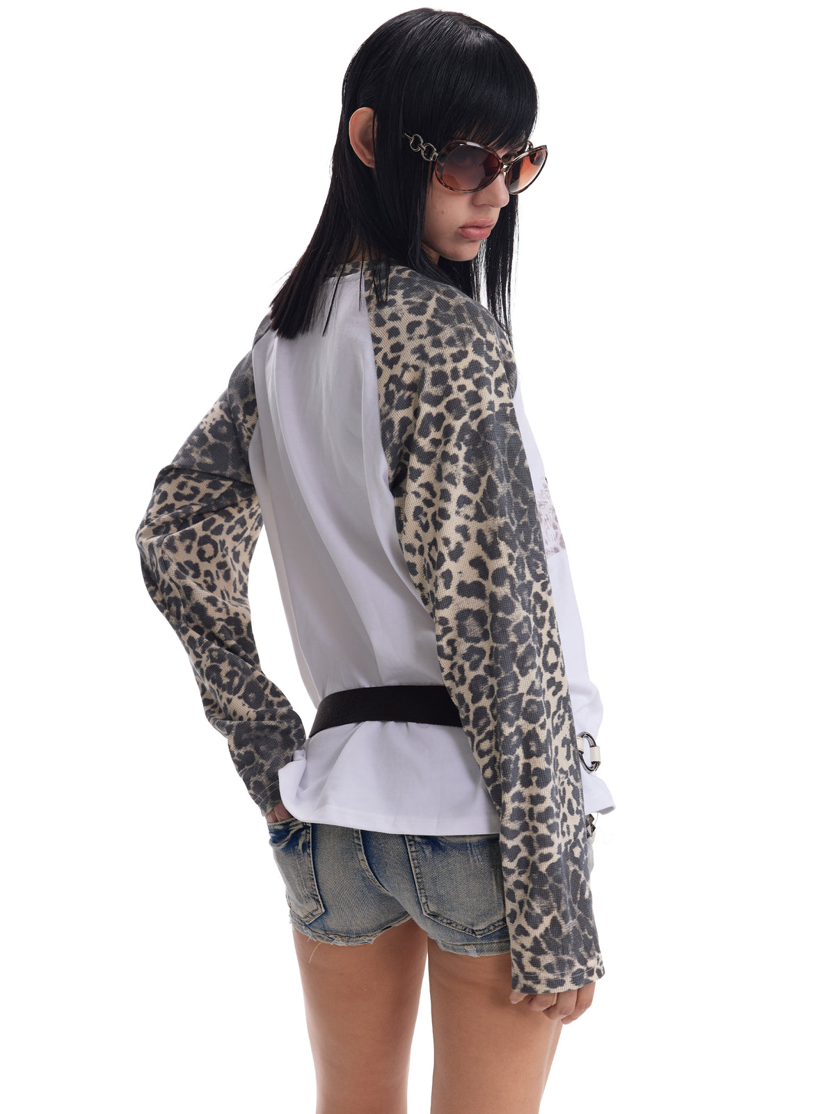 Leopard-Sleeve Star Graphic Raglan Tee product view 2