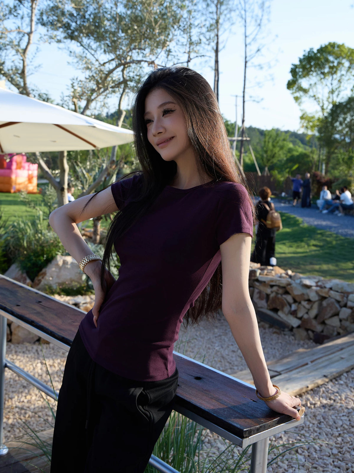 Waist-Shaped Stretch Cotton Tee product view 2