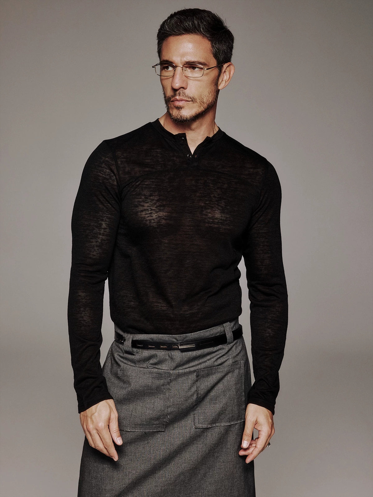 Sheer Panel Long-Sleeve Henley product view 2