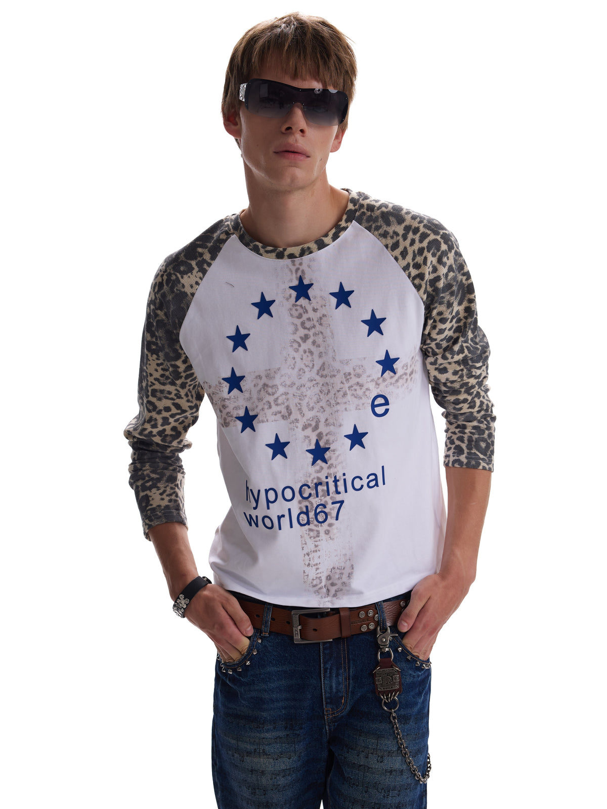 Leopard-Sleeve Star Graphic Raglan Tee product view 3