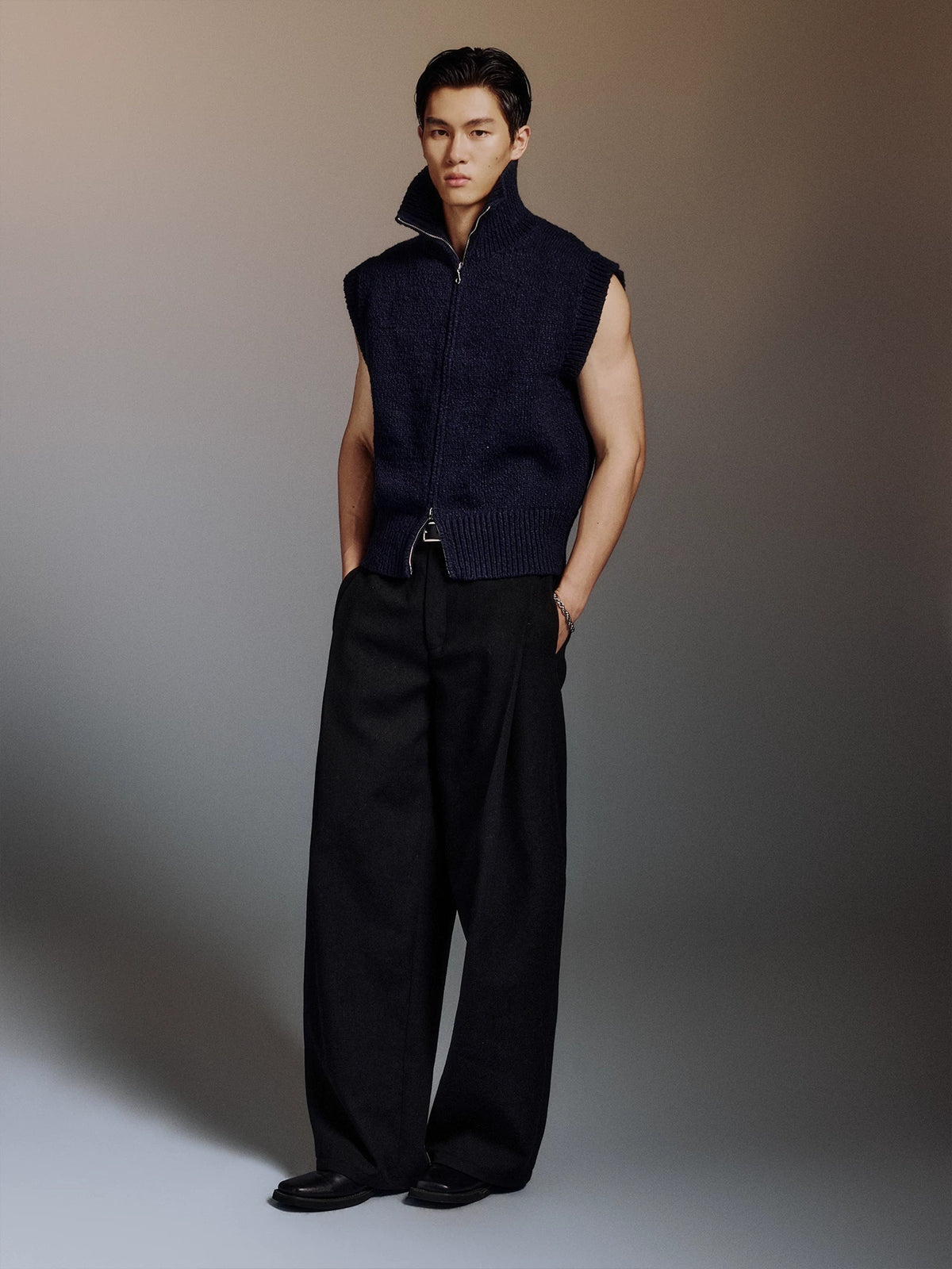 High-Collar Cotton-Blend Zip Vest product view 2