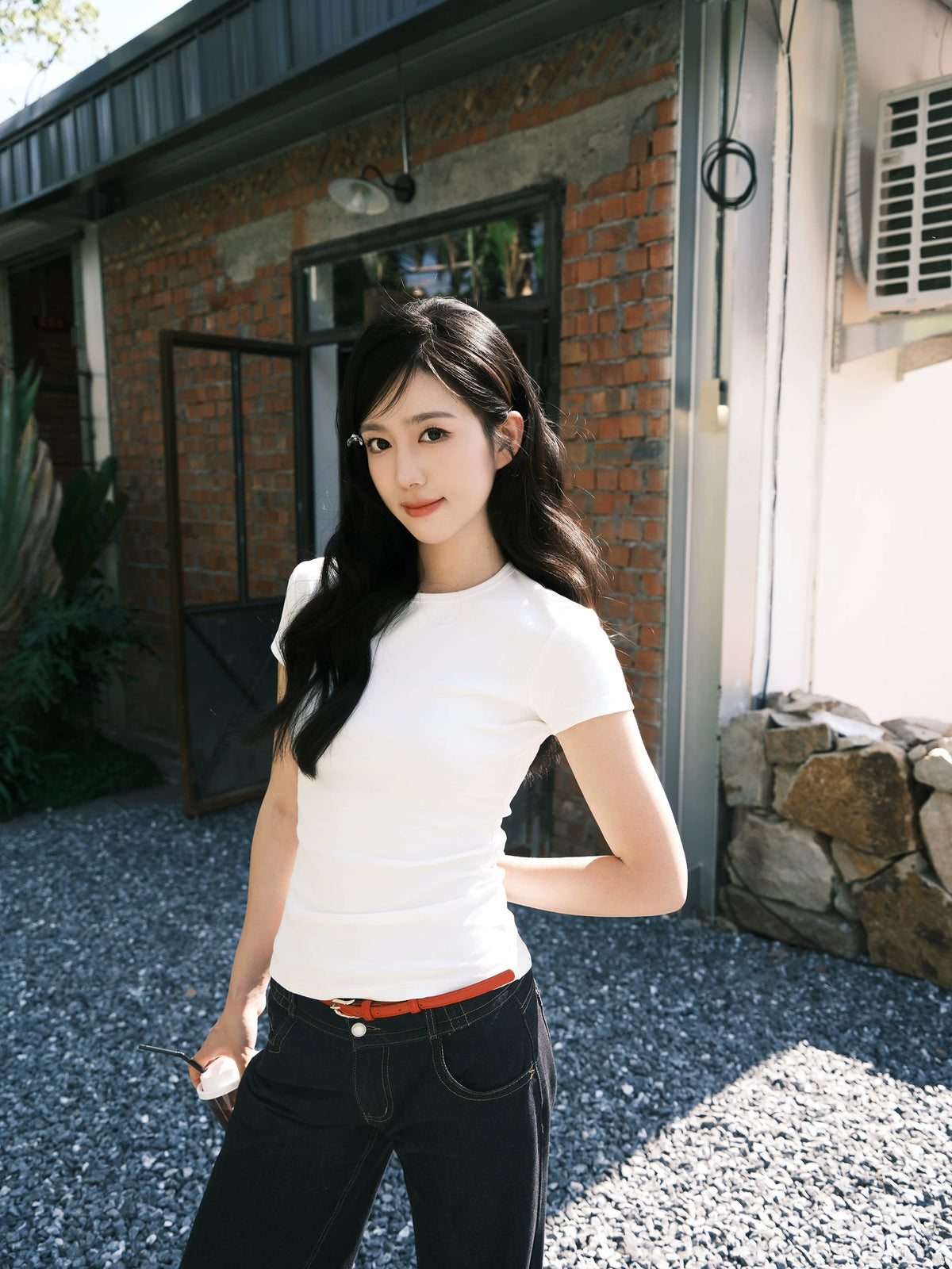 Waist-Shaped Stretch Cotton Tee product view 3