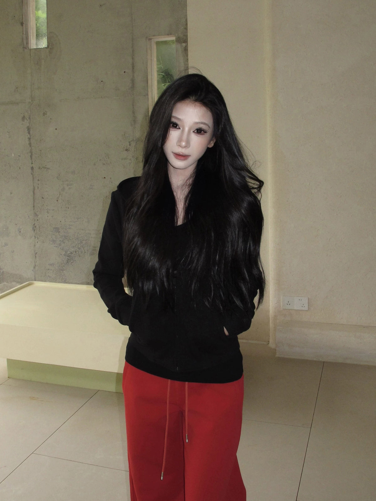 Cropped Embroidered Zip Hoodie product view 3