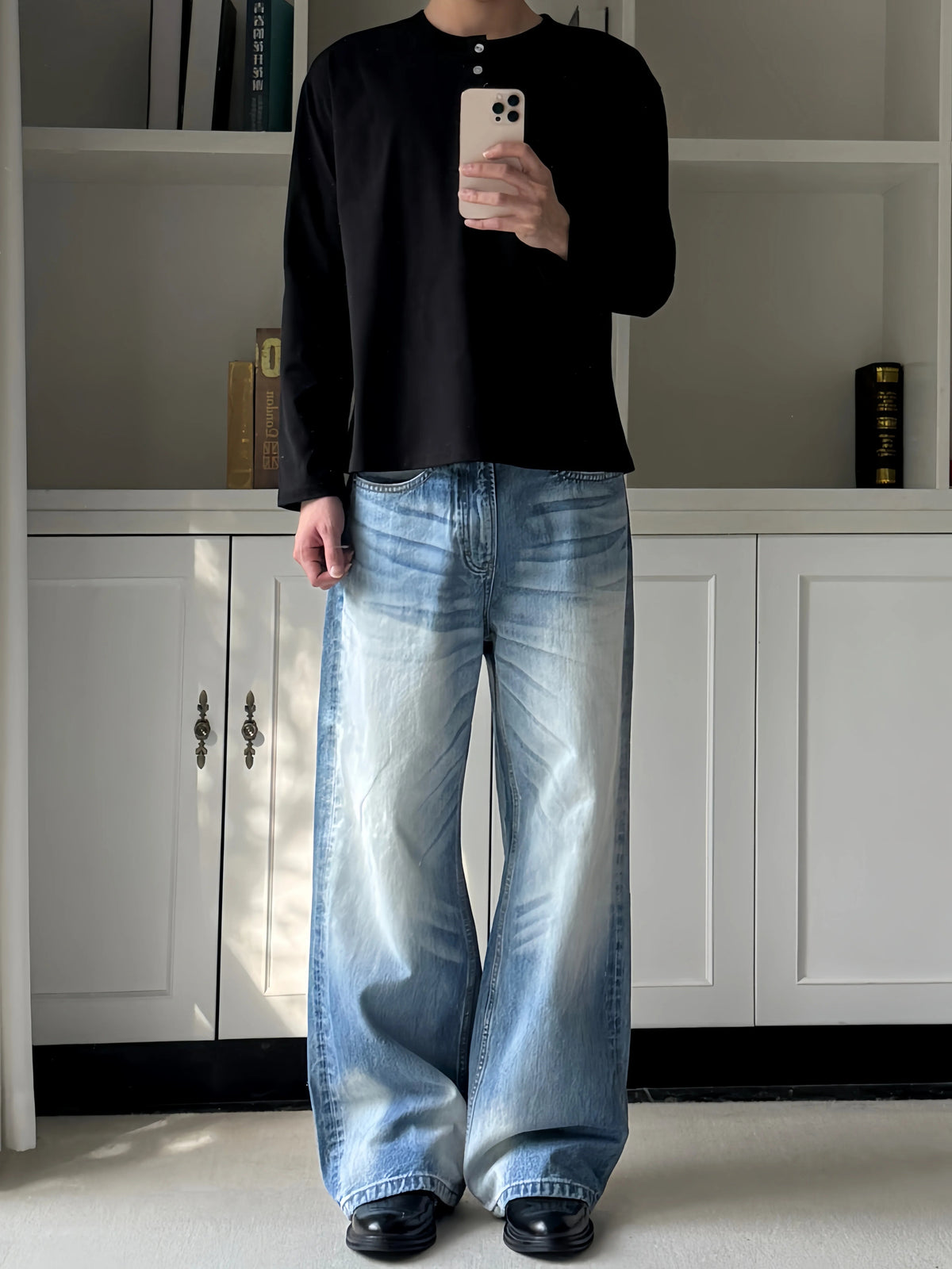 Relaxed Long-Sleeve Henley Tee product view 8