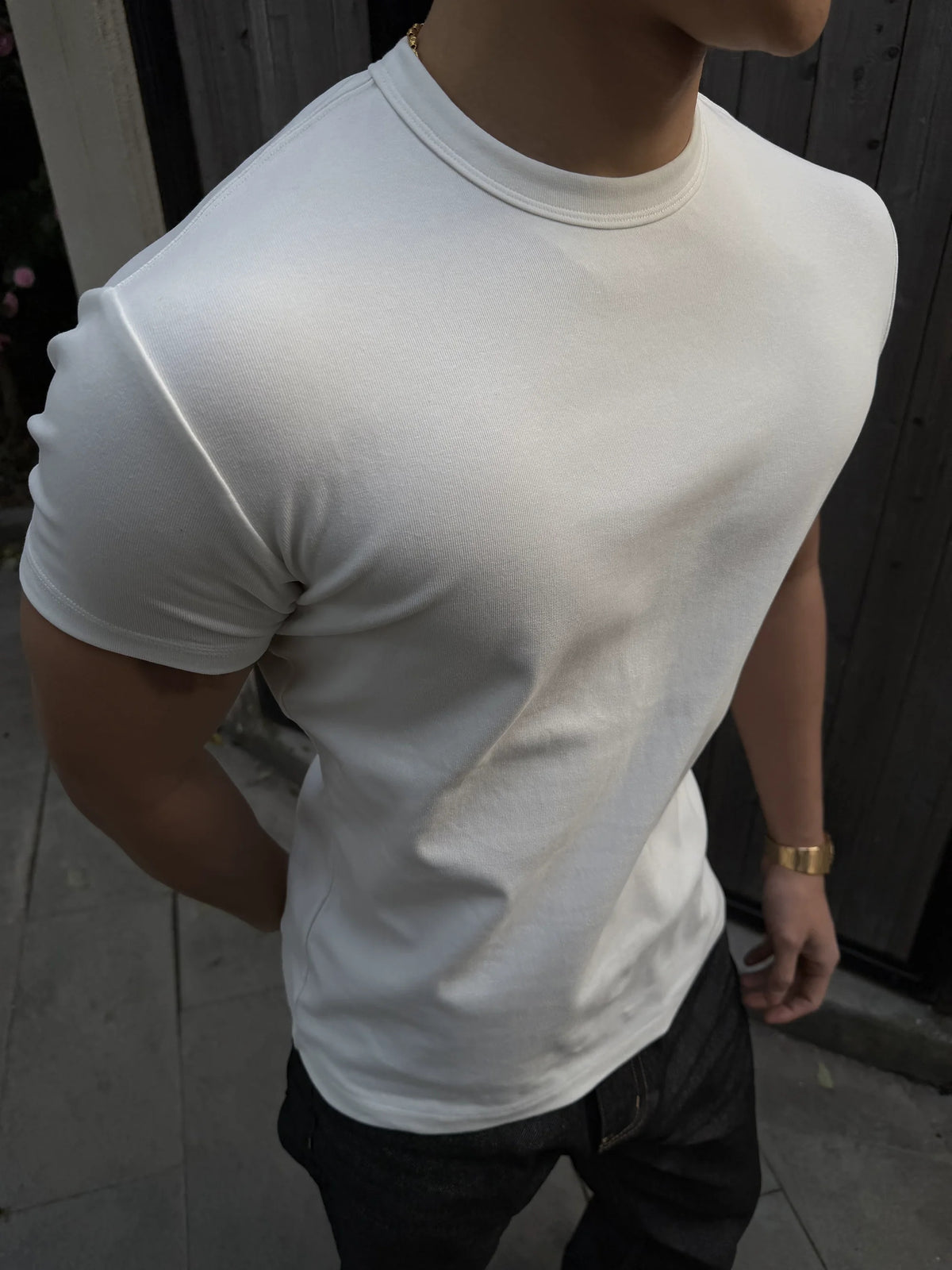 Contoured Stretch Cotton Crewneck Tee product view 5