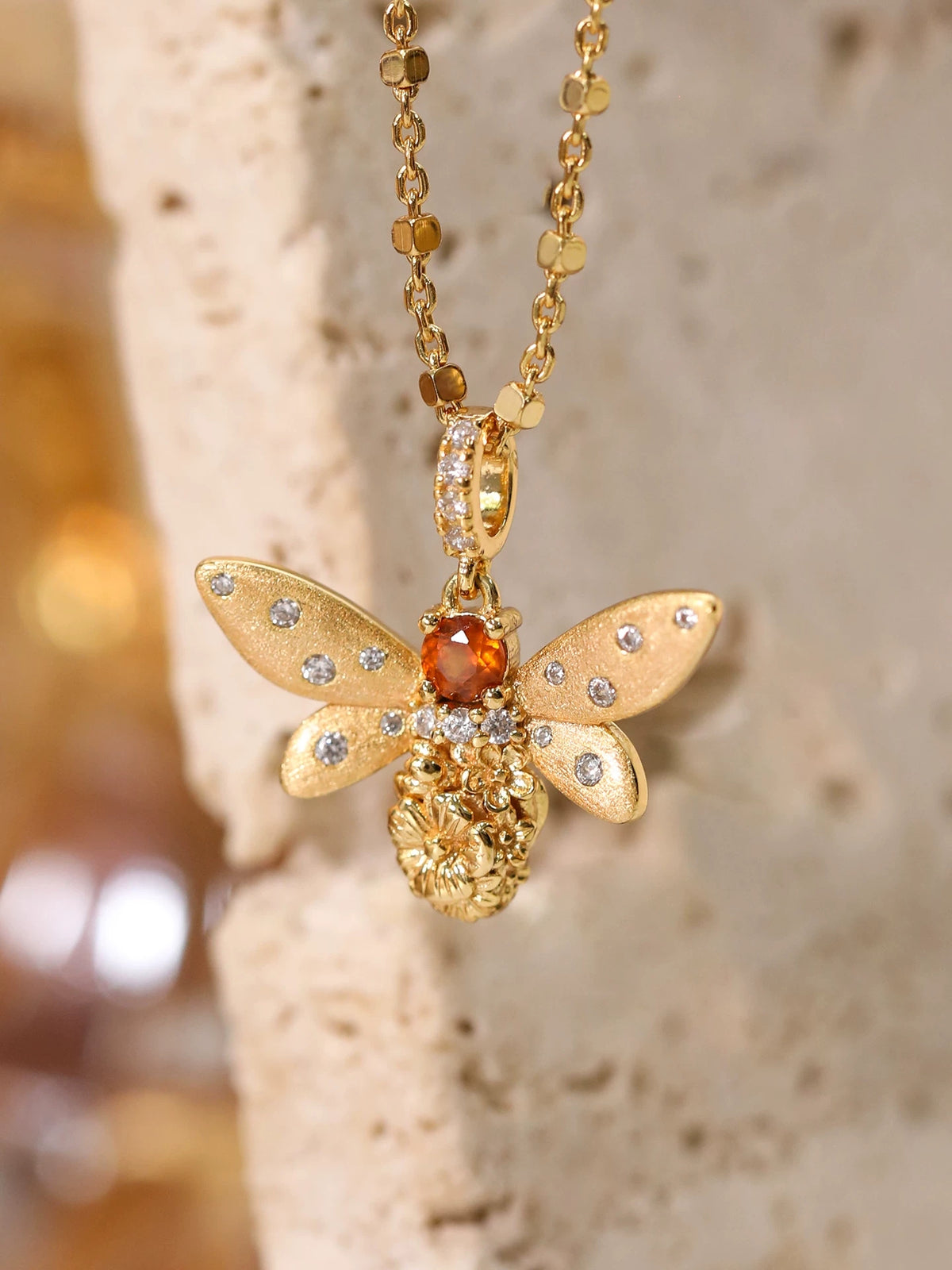 Orange Garnet Bee Pendant Necklace product view 1