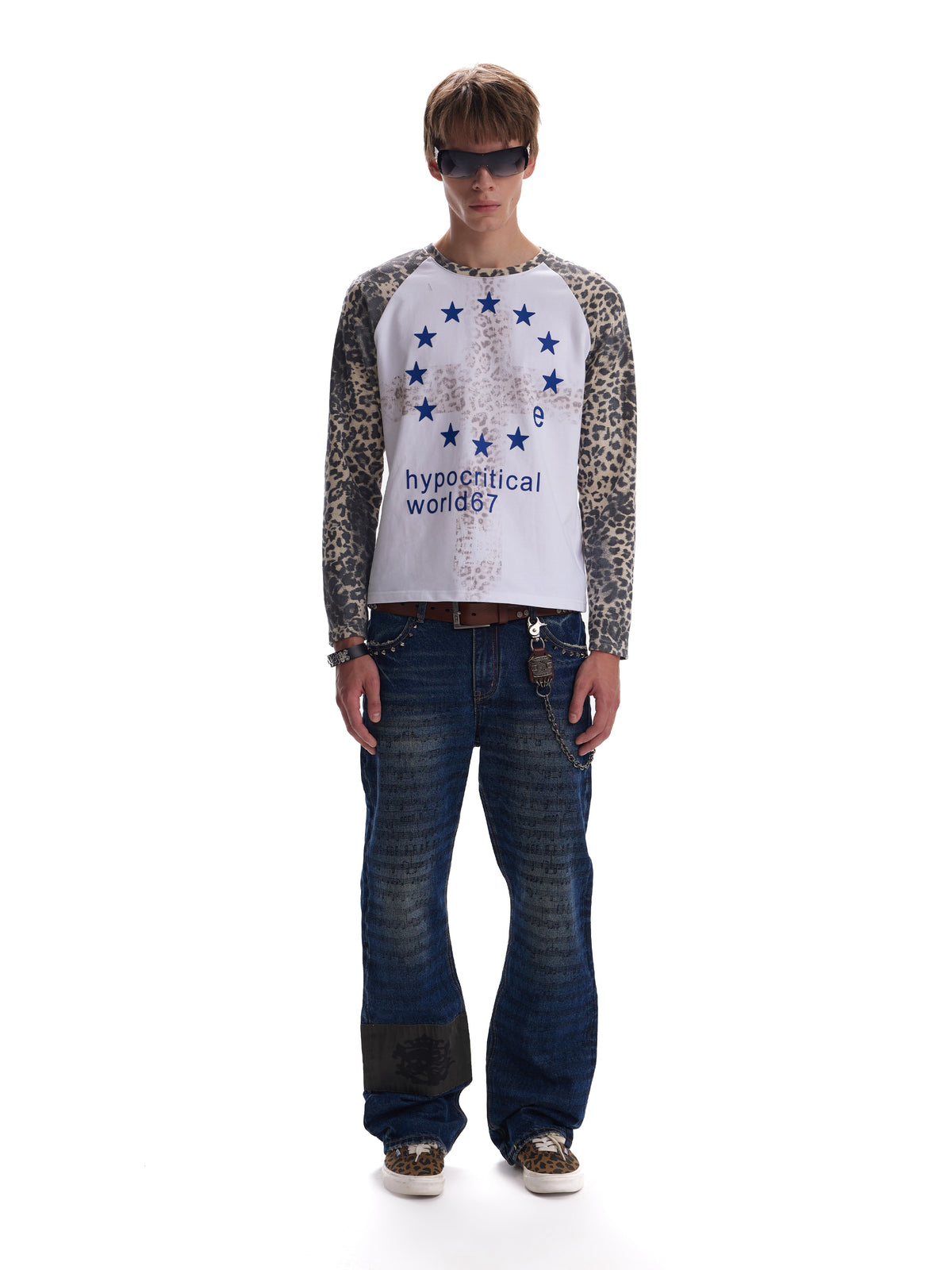 Leopard-Sleeve Star Graphic Raglan Tee product view 5