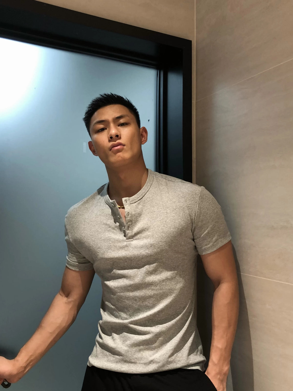 Fitted Stretch Cotton Short-Sleeve Henley product view 4
