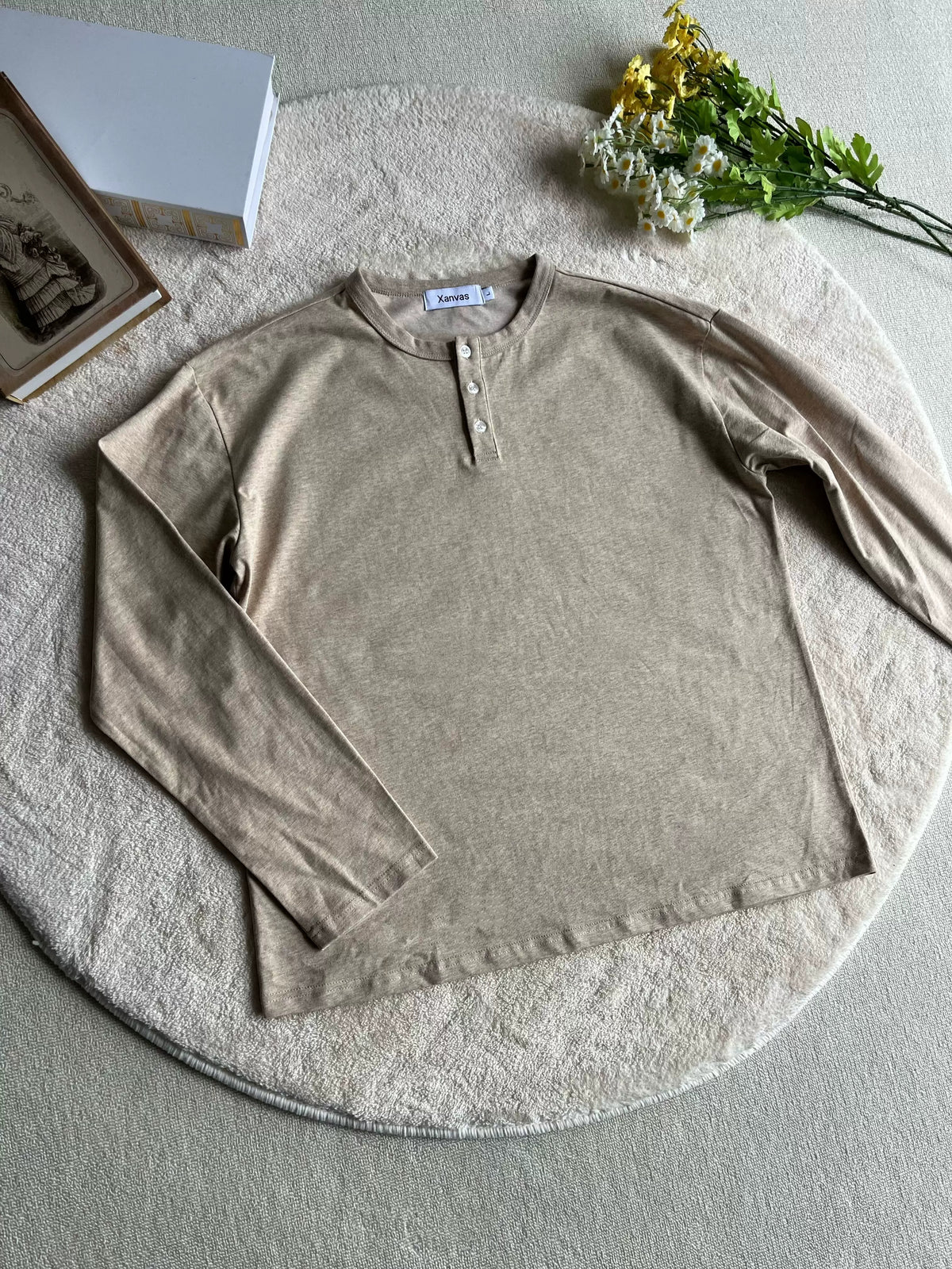 Relaxed Long-Sleeve Henley Tee product view 4
