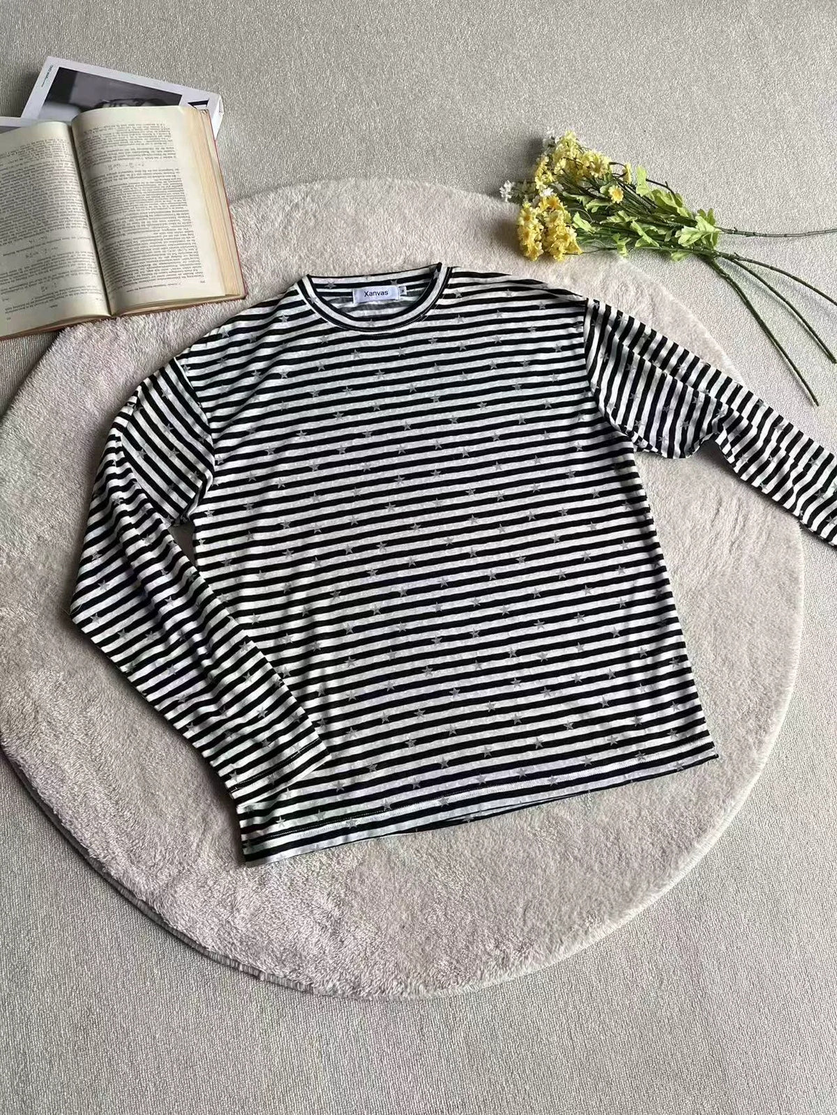Striped Star-Detail Lyocell Long-Sleeve Tee product view 1