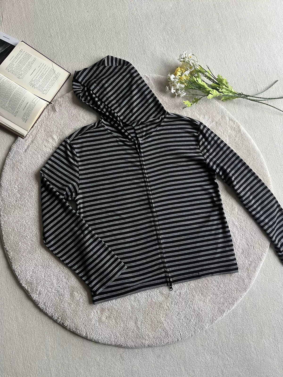 Lightweight Striped Lyocell Zip Hoodie product view 1