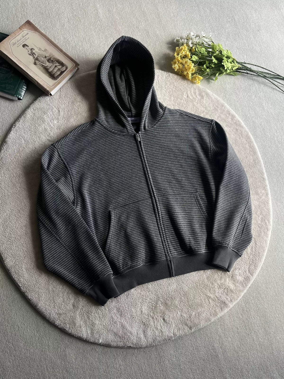 Fine-Stripe Fleece-Lined Zip Hoodie product view 4