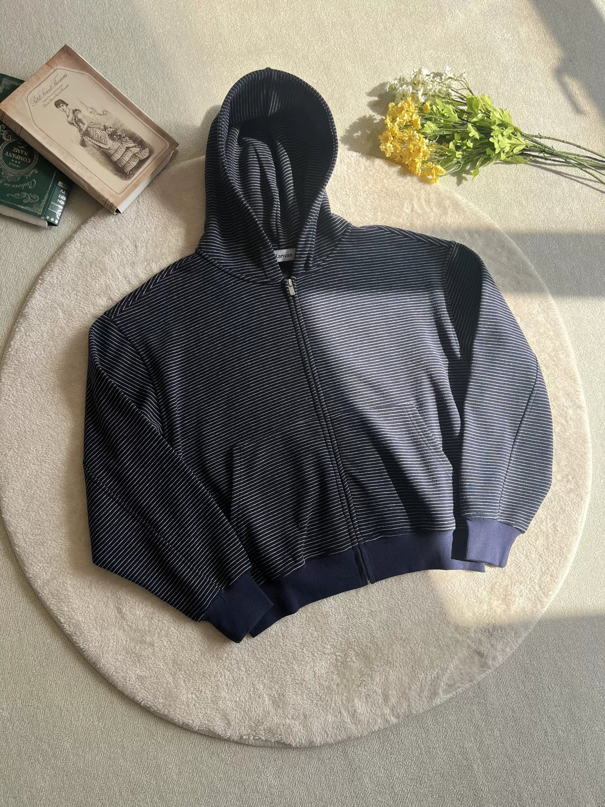 Fine-Stripe Fleece-Lined Zip Hoodie product view 5