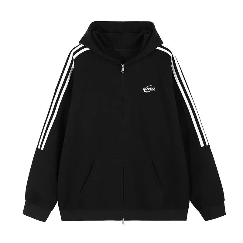 Chest-Emblem Triple-Stripe Zip Hoodie product view 1
