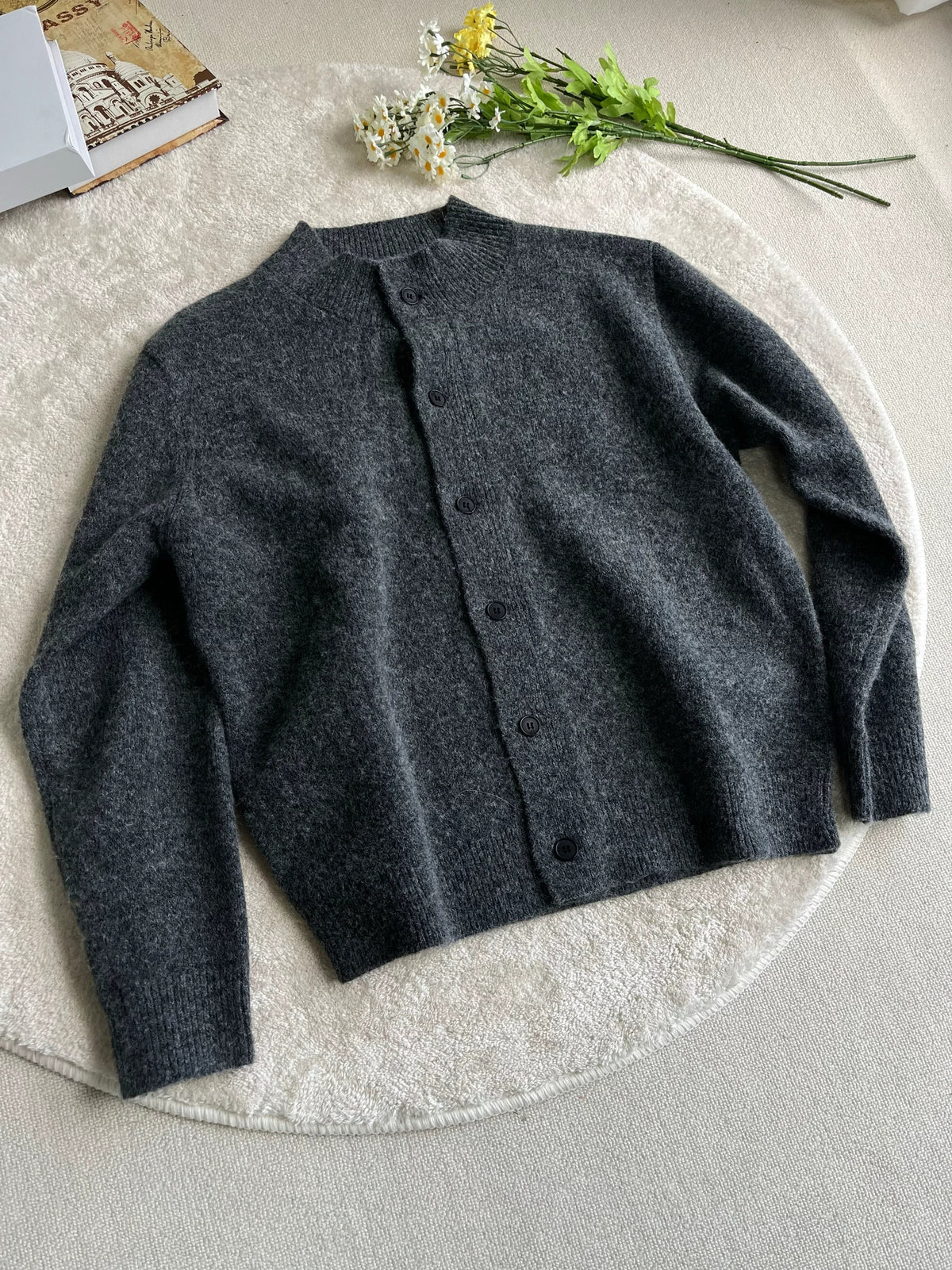 Wool-Blend Stand-Collar Cardigan product view 2