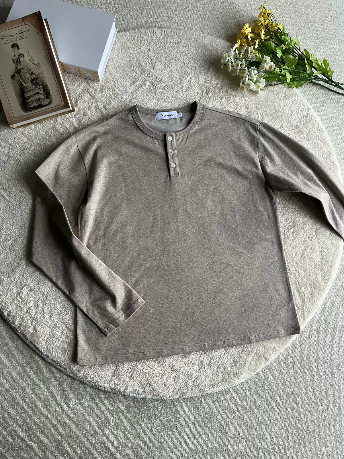 Relaxed Long-Sleeve Henley Tee product view 1