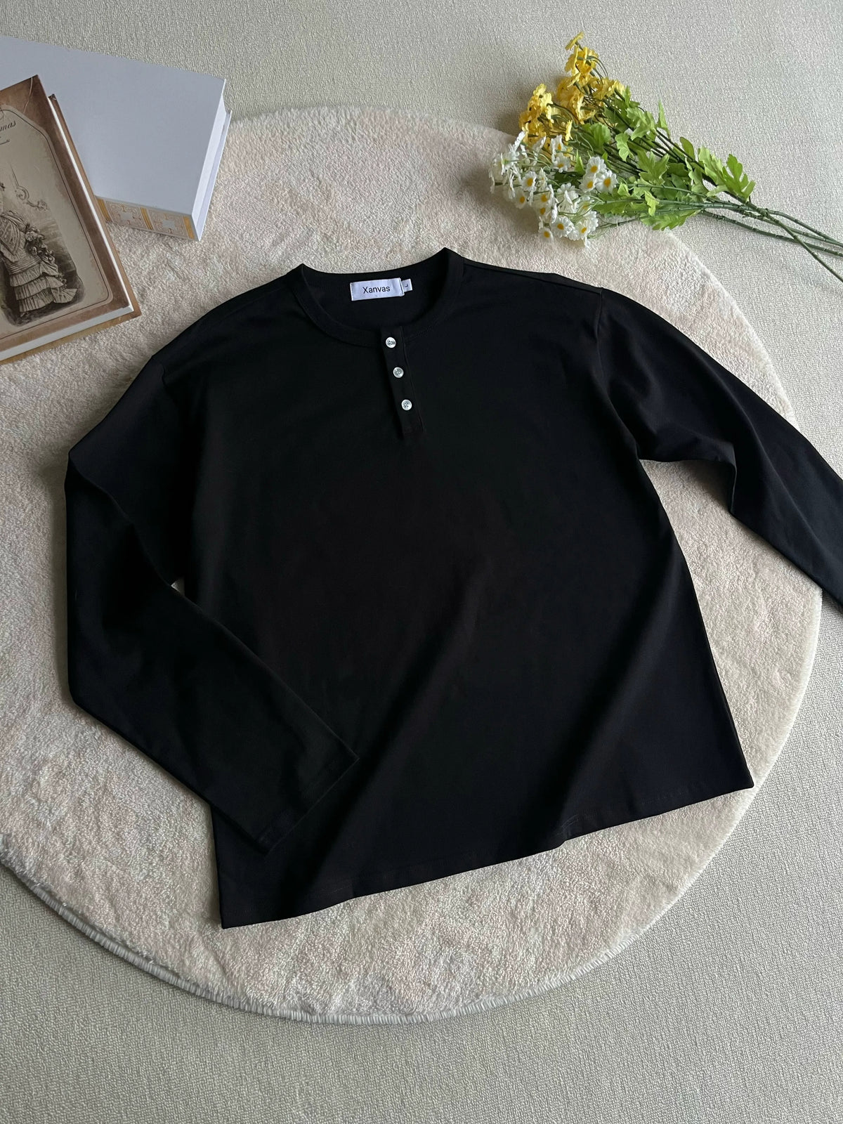 Relaxed Long-Sleeve Henley Tee product view 3