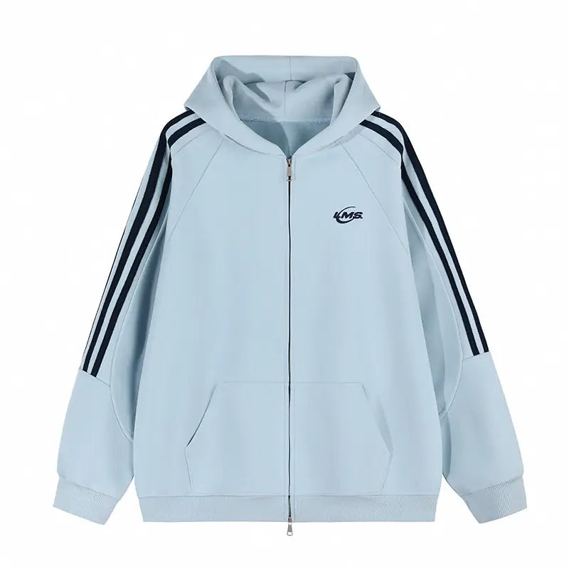 Chest-Emblem Triple-Stripe Zip Hoodie product view 6