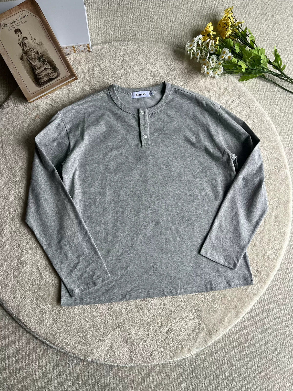 Relaxed Long-Sleeve Henley Tee product view 6