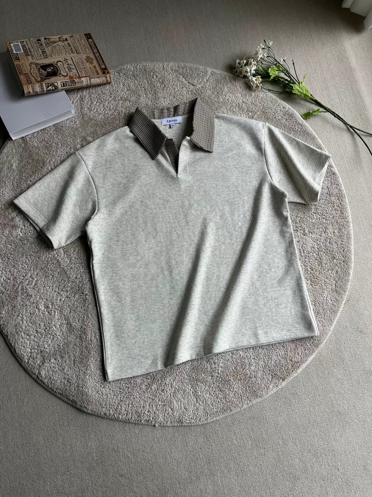 Houndstooth-Collar Short-Sleeve Polo product view 3