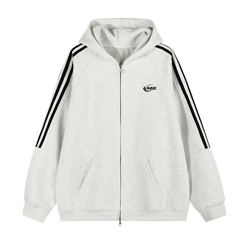 Chest-Emblem Triple-Stripe Zip Hoodie product view 7