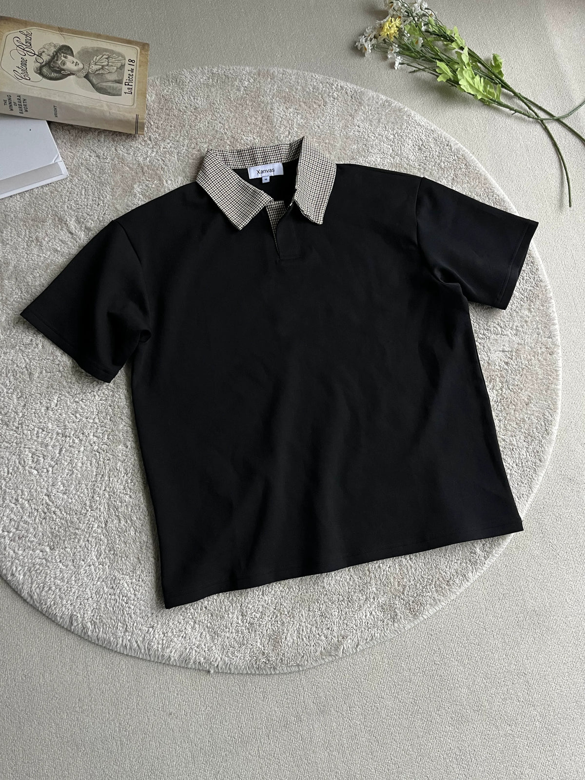 Houndstooth-Collar Short-Sleeve Polo product view 1