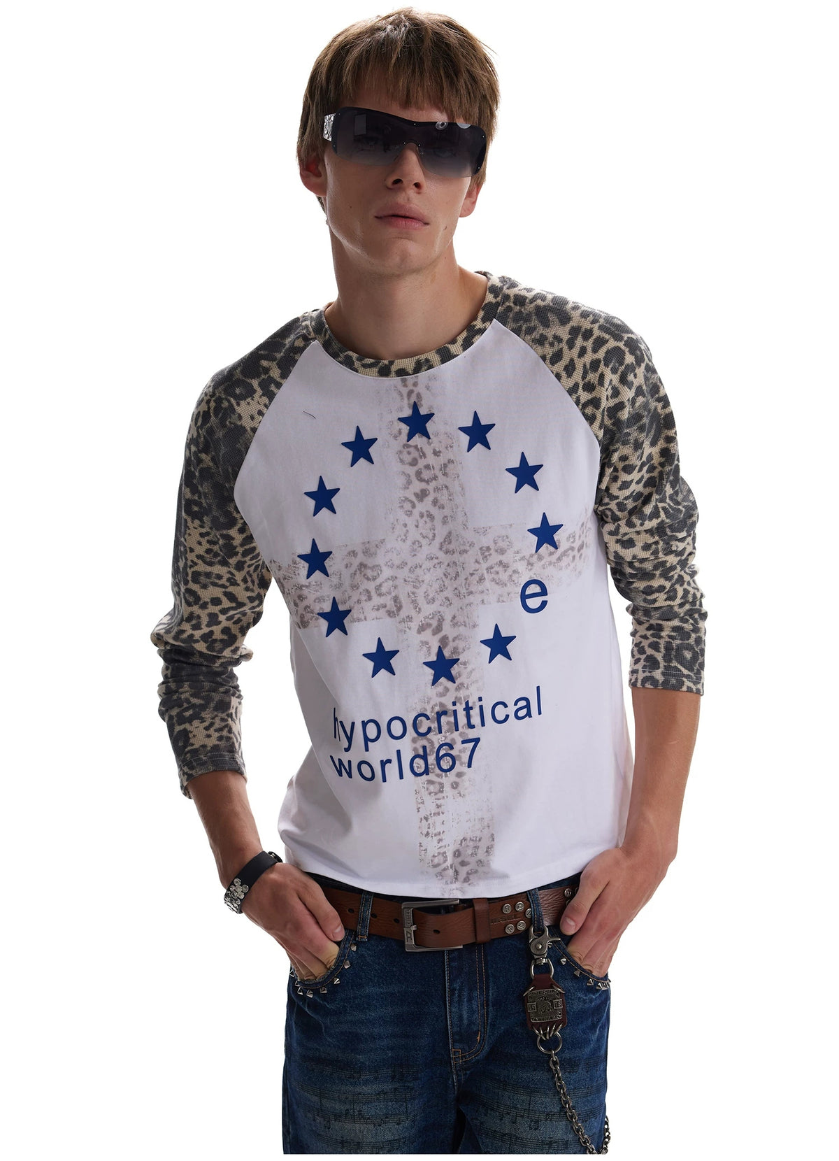 Leopard-Sleeve Star Graphic Raglan Tee product view 6