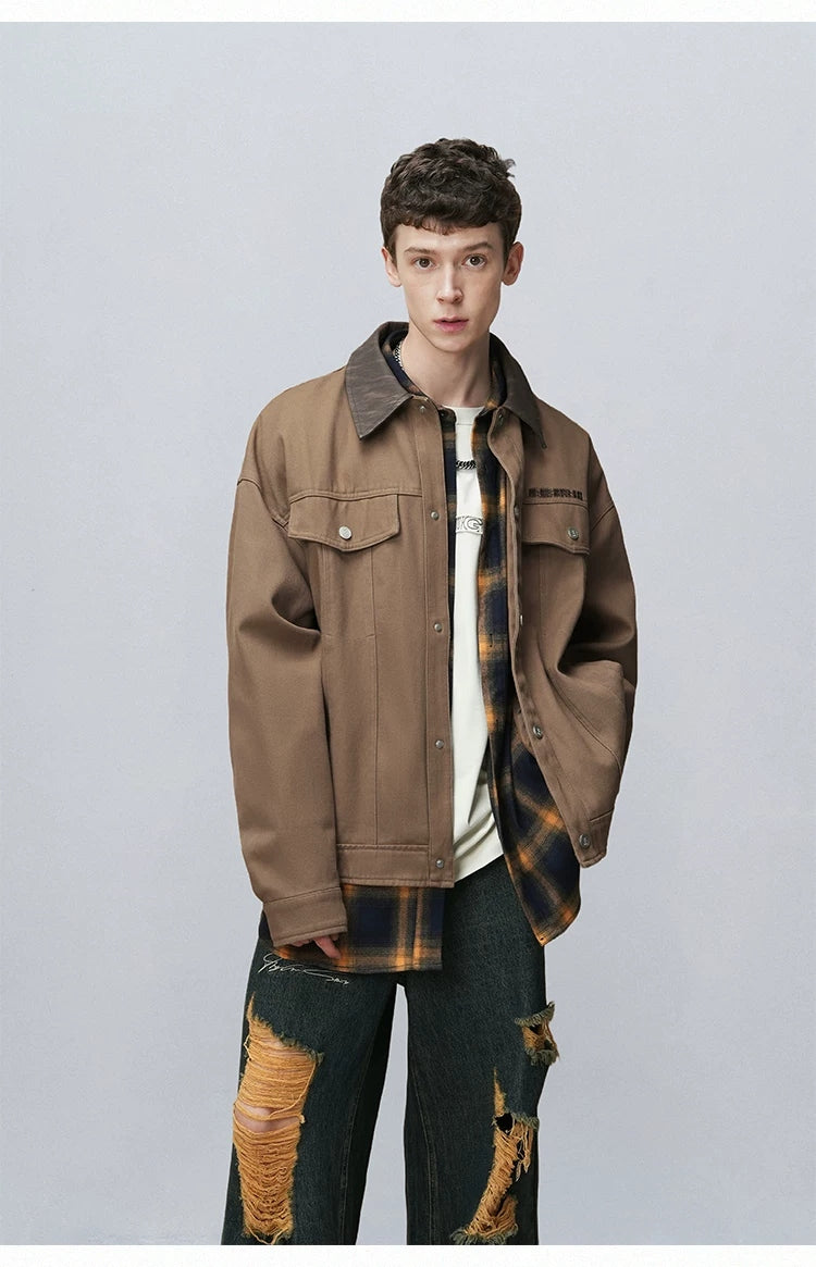 Contrast-Collar Canvas Work Jacket product view 4