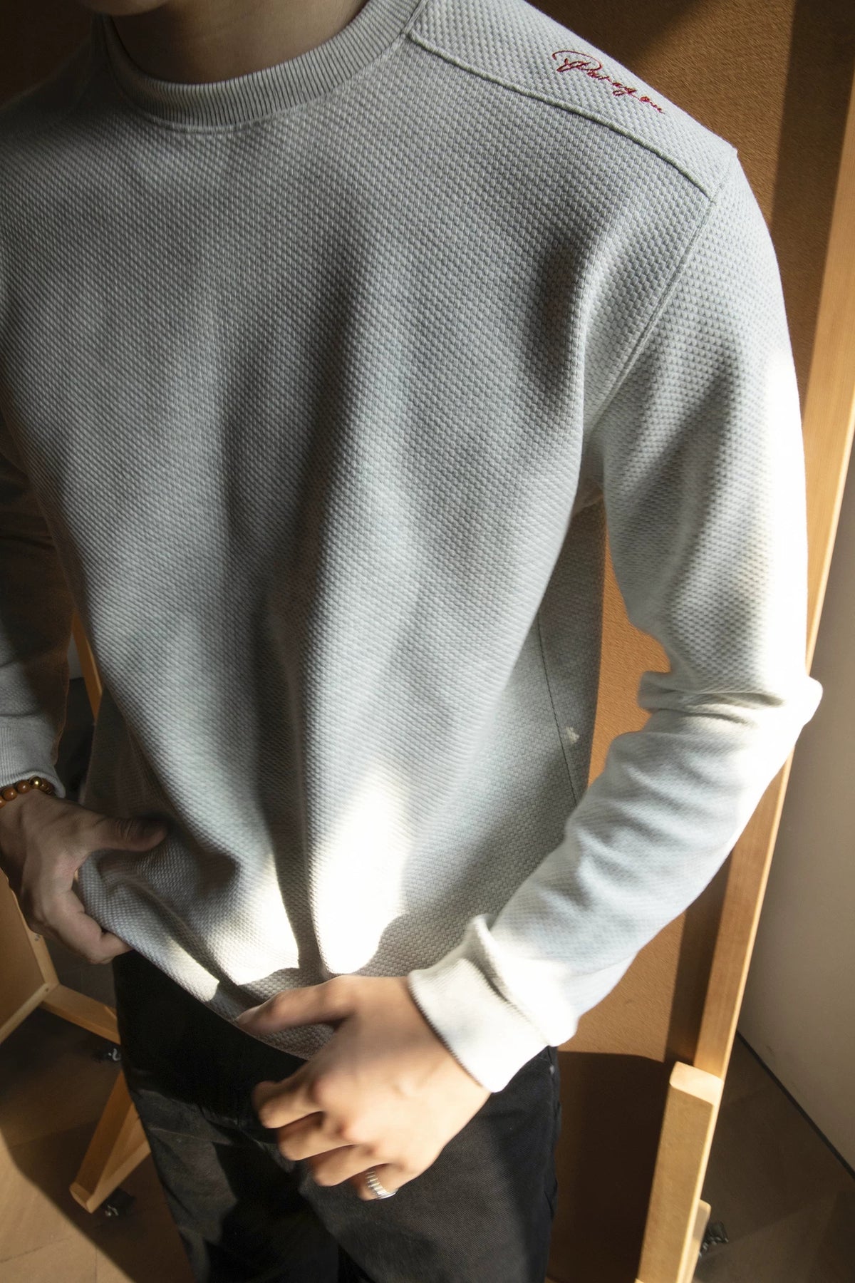 Honeycomb Shoulder-Embroidered Long-Sleeve Top product view 2