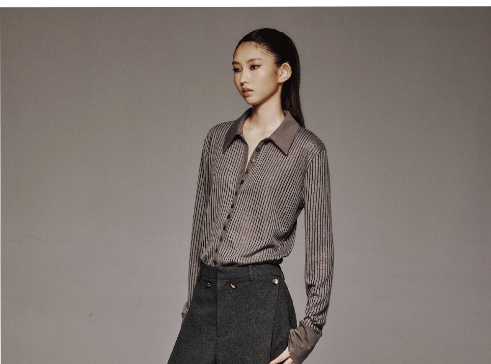 Sheer Ribbed Button-Front Shirt product view 5