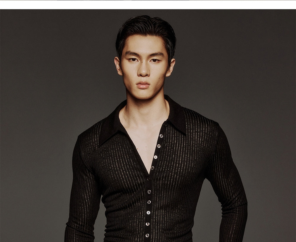 Sheer Ribbed Button-Front Shirt product view 6