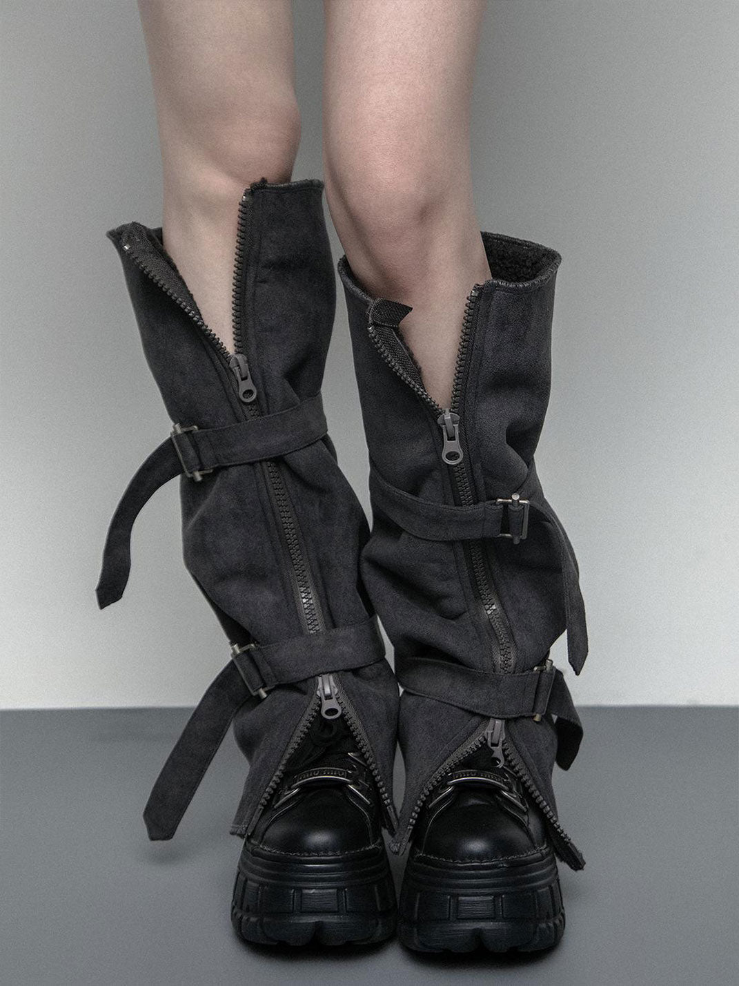 Faux-Fur Strap Leather Leg Warmers - View 11