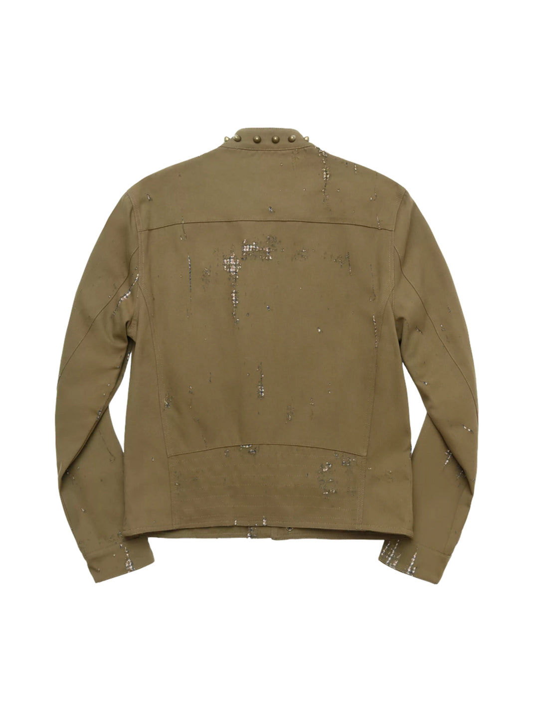 Studded Collar Distressed Cotton Biker Jacket - view 4