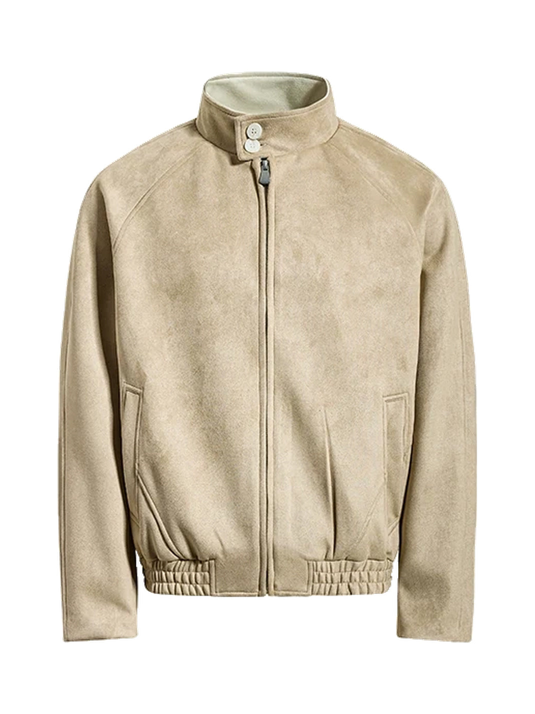 Suede-Effect Cropped Elastic-Hem Zip Jacket - product view
