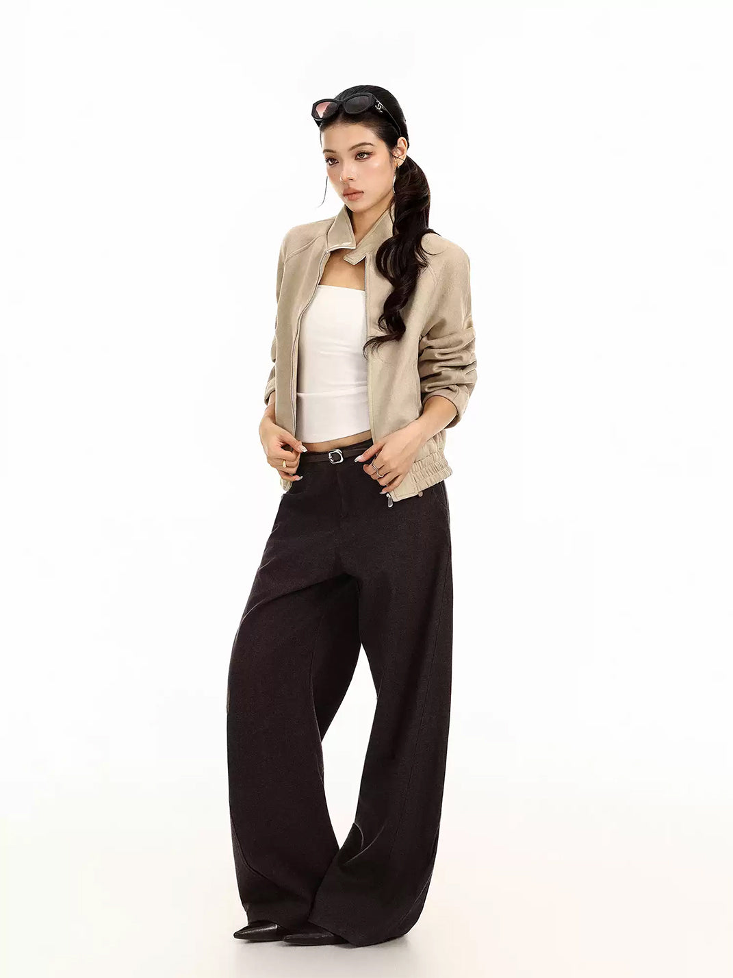 Suede-Effect Cropped Elastic-Hem Zip Jacket - view 5